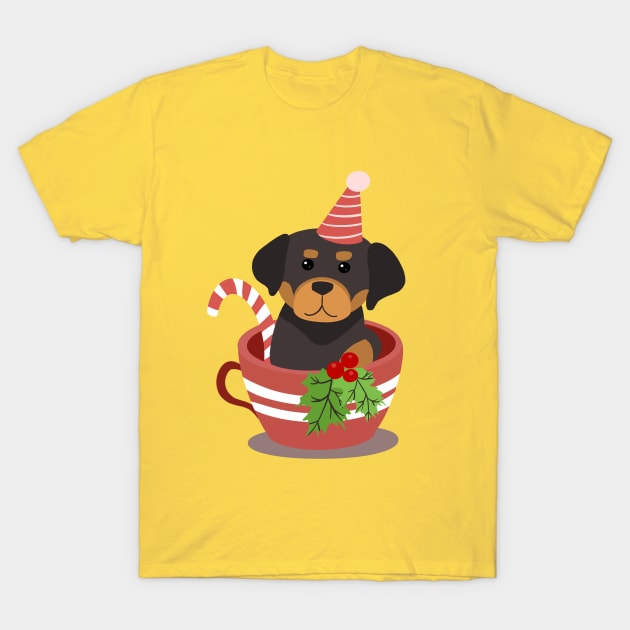 Cute Rottweiler Puppy In A Cup | Merry Christmas T-Shirt by i am Cuta